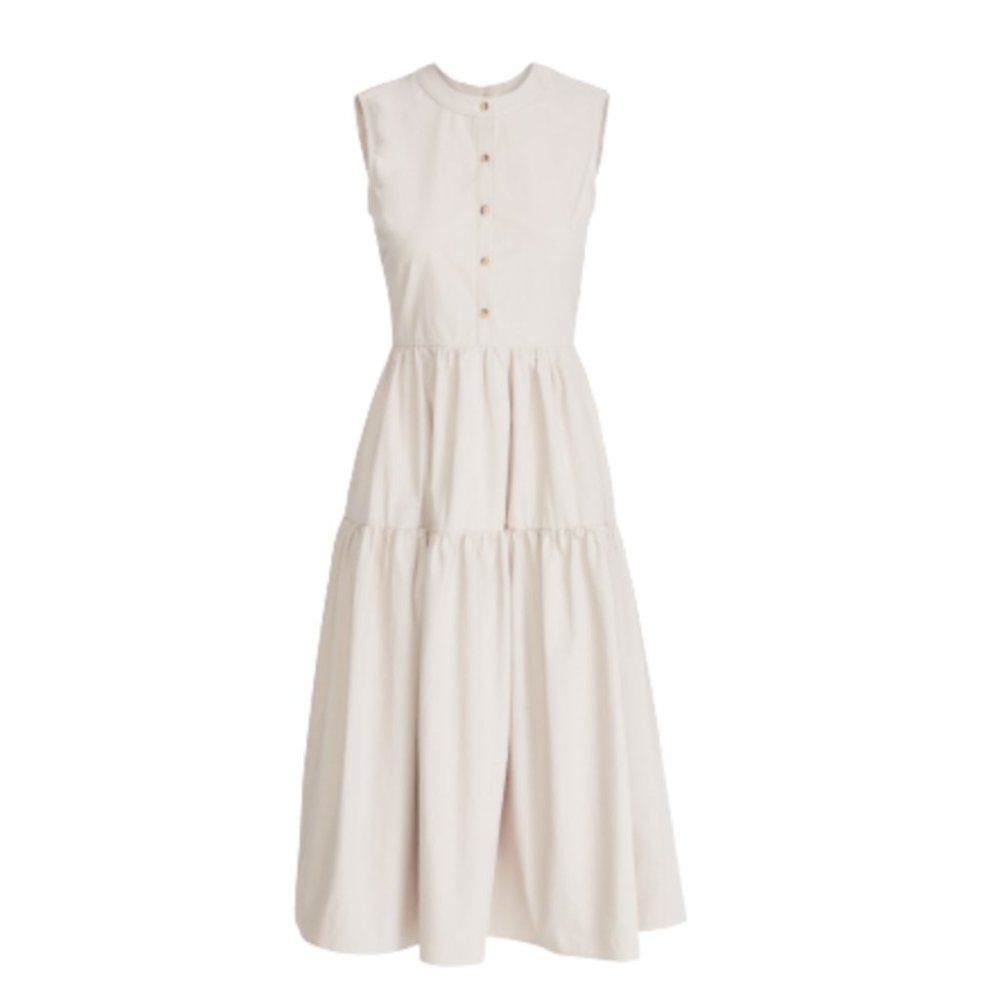 Ciao Lucia Freya Midi Dress Womens XS Beige Khaki Tiered Cotton Keyhole Back Tan